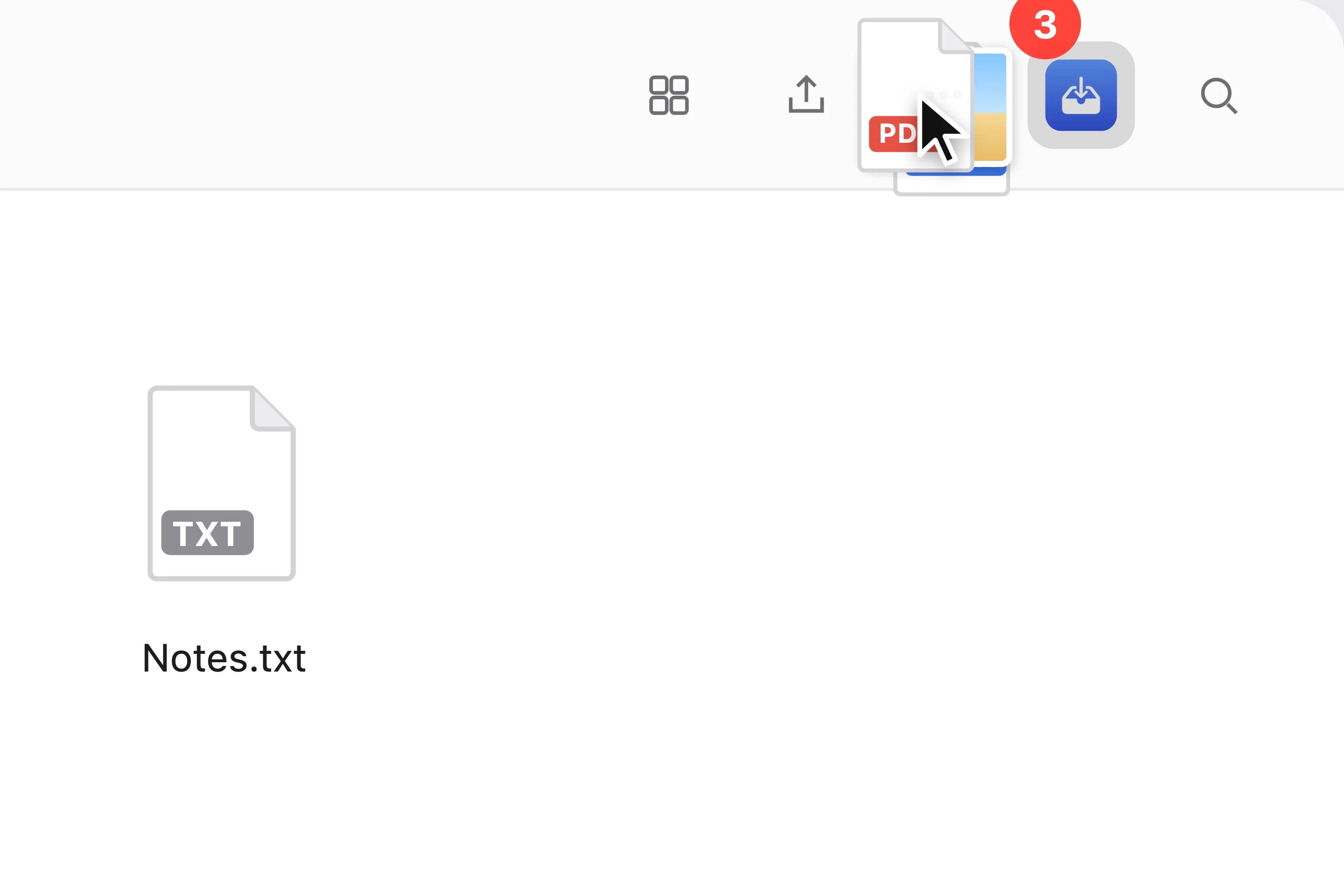 A Finder window with three files being dragged onto the DropToMove icon in its toolbar